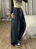 Jeans pour femmes Harajuku rétro bleu jean cargo pour femmes surdimensionnées y2k grunge pantalon denim hip hop strwear pantalon de jambe large strwear y240408