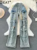 Женские джинсы винтажные мода Multi Pockets Cargo 2024 Осенний модный высокий вариант Wiast Straight Denim Janm
