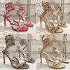 Rene Caovilla Crystal Chandelier High-Heeled Sandals Women's Fairy Style Luxury Diamond Serpentine Wrapped Roman High Heels 10cm DesignB8i5#