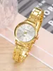 Wristwatches 2pcs Set Watch Luxury Women Simple Dial Hollow Strap Fashion Gold Bracelet Quartz Wristwatch Student Ladies Watches