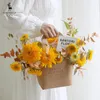 Present Wrap Sinowrap Valentines 'Day Handle Kraft Paper Flower Packaging Bag Handväska Inslagning för bröllopsfestdekor