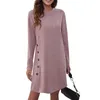 Casual Dresses For Women 2024 Round Neck Button Loose Long Sleeve Vestidos Elegantes Para Mujeres Gala Dress Woman