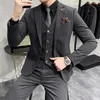 Jacket Vestbroeken Hoogte Merk Boutique Fashion Solid Color Mens Casual Business Suit 3 -Piece Set Bruidegom trouwjurk 240326