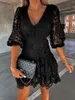 Casual Dresses Women Lace Dress V Neck Slim Sexy Summer Fashion Elegat Office Lady Solid Street Short Clothing