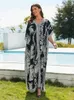 Casual jurken EDOLYNSA Zomer Boheemse bedrukte strepen Oversize Kaftan Women Holiday Beach Dress Soft Seaside Beachwear Maxi Q1601