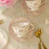 Coffee beker en schotel set Franse vintage keramische kopjes schotels roze schattige middagthee snackplaat 240420