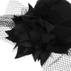 Bandanas Hat Fascinator Headband Small Black Veil Hair Clip Headdress For Tea Party
