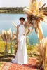 Vestidos de noiva de sereia Apliques de decote de cabeceira de cetim Vestidos de noiva de praia 2024 Novo vestido de noiva de traseiro aberto personalizado
