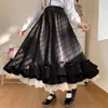 Jupes Deeptown Lolita Long Jupe Femmes Élastique Taies A-Line Fashion Japonais Patchwork Fairy Ruffle Automne Mori Girl