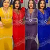 Africain Plus Size Nouveaux manches bouffantes à mailles longues Elegant Womens Femed Diamond Maxi Robe Mariffon Luxury Party Robe