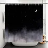 Rideaux de douche rideau nocturne étoilé ciel gris planète montagne nature paysage salle de bain minimalisme noir art bain