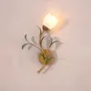 Wall Lamps French Pastoral Lamp LED Fixure For Bedroom Living Room Background Simple American Retro Floral Glass