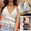 Camisoles Tanks 2024 Sexy Hollow Out Upe Worder Женщины летнее пляж Короткий майник сладкий вязаный бюстгальтер