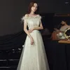 Festklänningar vit aftonklänning kvinnor båthals a-line långt bröllop lyxig paljettfjäder prom klänningar brud formell