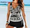 Parakini Tweede stuk badkleding Dames plus size tankini zwempakken met shorts v nek tankinis set zwemkleding zwart print badpak 7229296