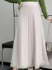Jupes femmes tricotées jupe longue 2024 automne hiver coréen élégant épais tasse une ligne élastique haute taille plissée maxi femelle