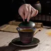 Teaware set Stoare Tureen Gilded Metal Glaze Tea artiklar skål Sancai Sopera de Ceramica Gaiwancoarse Pottery Set