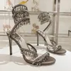 René Caovilla Crystal Chandelier Sandales à talons hauts Fair's Fairy's Fairy Luxury Diamond Serpentine enveloppés Roman High Heels 10cm DesignB8i5 #