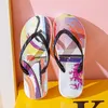 Sandals Summer Graffiti Beach PVC Jelly Flat Contrasting Color Flip Flops Anti-slip Slippers Women Ankle Strap Woman