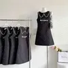 Vestidos casuais femininos de designer de luxo estilo de fragrância de celebridade negra Diamond Diamond Sleesess Dress Novo vestido curto francês para o verão