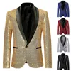 Ternos masculinos de lantejoula de ouro brilhante e embelezada jaqueta blazer masculino de boate de boate traje de traje homme roupas para cantores