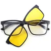 Brightzone Fashion Unisex TR90 Optischer Rahmen 5 Sonnenlinsen Clip-Ons Polarisierte Sonnenbrille Nachtsicht Magnetische RX-Spektakelrahmen 240401