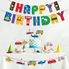 Party Decoration 1Set Happy Birthday Banner Cartoon Car Airplane Fire Truck Racing Transporter Flags Decor For Boys Kids