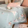 Bedding Sets Pink Embroidered Flowers Set Luxury 60S Egyptian Cotton Double Size Bed Sheet Pillowcase Duvet Cover 4pcs For Home