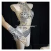 Andra evenemangsfestleveranser K32 Sier Sexig Female Bodysuit DJ Singer Jumpsuit Stage Wears Dresses Feather Crystal Outfit Pole Dance Dhovx