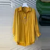 Camicette da donna moda camicia camicia camicia perforazione e perline a maglie cuciture lunghe donne giallo bianco giallo abiti autunnali