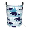 Bolsas de lavanderia cesta redonda de roupas sujas armazenamento de inverno dobrável urso mãe e seu filho com montanhas cestam organizador