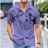 Men's Casual Shirts Hawaiian Summer 8 Colors Music Note Print Purple Shirt Street Oversized Short Sleeves Fashion Designer Soft