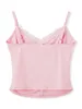 Frauen Tanks Sommer Frauen Spaghetti -Strap -Tanktops Pink Polyester eng mit ausgestatteten V -Hals -Rückenless vorne Twist