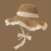 Wide Brim Hats Straw Hat Breathable Big Lace Bow Korean Version Sun UV Protection Summer Seaside