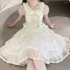 Festklänningar sommar lolita op klänning kvinnor kawaii japanska söta mesh bow ruffles söt prinsessa mini kvinnlig elegant älva vestidos