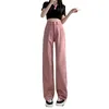 Women's Jeans Xs-2xl Womens Female Denim Pant Spring Autumn Button Full Length Wide Leg Loose Sweet Pink Ladies Trousers Clothes Hy61