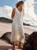 Casual Dresses Sexy Sleeveless Bikini Dress White Crochet Tunic Knitted 2024 Summer Women Clothing Beach Wear Hollow Out Slip Q1299