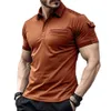 Men's T-Shirts Fashionable lapel collar mens office short sleeved soft solid color fashionable top breathable casual brand new J240402