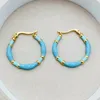 Hoop Earrings Women Multi Color Epoxy Blue Turquoise Painting Gold Bamboo Design Pink Fuchsua Option