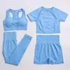 24pcs Summers Weamless Yoga Set Women Trabout Одежда для спортивного бюстгальтера с коротким рукавом с коротким рукавом с высоким содержанием талии Fitness Fitness Sport