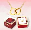 Anpassad dubbelhjärtgraverad namn Stålhalsband Eternal Rose Box For Women Valentines Day Gift 2024 240402