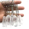 Keychains 10st Natural Rough Raw Stone Crystal Pillar Pendant Mineral Quartz Keychain Charms Hangle Car Key Holder Ring Jewelry