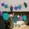 Décoration de fête Hawaiian Tropical Flamingo Pineapple Summer Decor Banner Garland Bunting Joyeux anniversaire