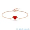 High End Original 1to1 Brand Womens Bracelets 925 Sterling Silver Bracelet with Small Red Heart the Female Red Agate Original Sterling Silver Dainty Charm Bracelets