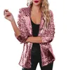 Costumes de femmes revers Femmes Blazer Elegant Shinny Sequins Office Lady Blazers Spring Summer Casual Long Mancheve Fashion Slim Female Veste Femme