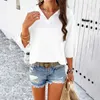 Kvinnors 2024 Summer Spring Casual 3/4 Sleeve Solid Color V Neck Loose Pullover Knit Fall Sweaters Tops