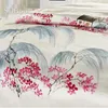 Bedding Sets Home Textile Jiangnan Style Print 16mm Silk Duvet Cover Pillowcase Sheet Total4pcs King Size SP1816