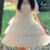 Robes de fête d'été lolita op robe femme kawaii japonais arc en maies doux et boucles mignonnes princesse mini féminine vestide de fée élégante