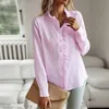 Camisas femininas moda casual solto ajuste botão de manga longa para baixo