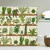 シャワーカーテン防水布3Dプリントトロピカルグリーン植物バスルームカーテンパーム葉の装飾フックバス